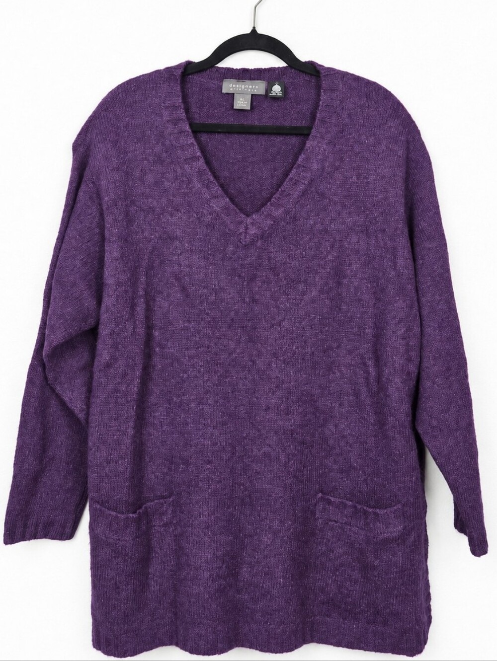 Vintage Lane Bryant Designs & Co Purple Wool V-Neck Tunic Sweater 22/24 Pockets